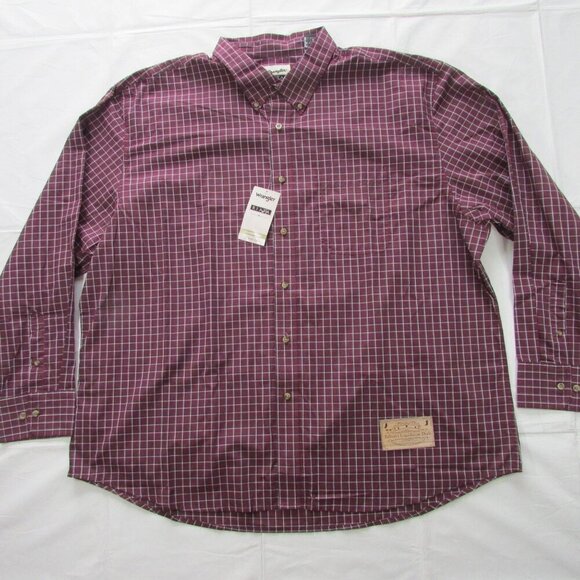Wrangler Riata Men's Long Sleeve Plaid Button Shirt Burgundy - Picture 1 of 2